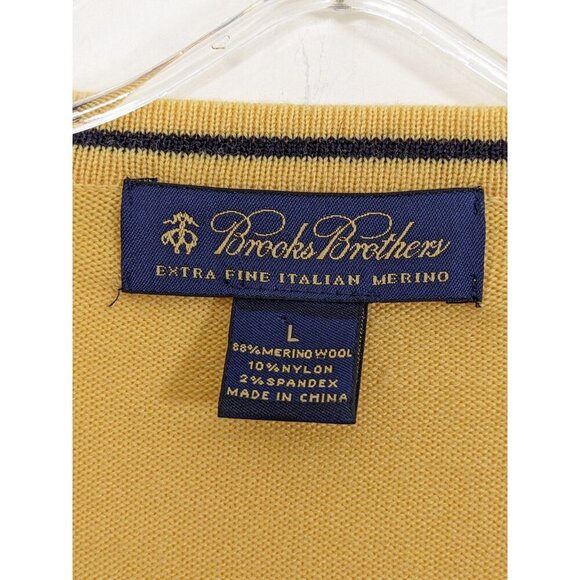 Brooks Brothers Sweater Extra Fine Italian Merino Wool Mens Large Yellow V Neck - Picture 4 of 4